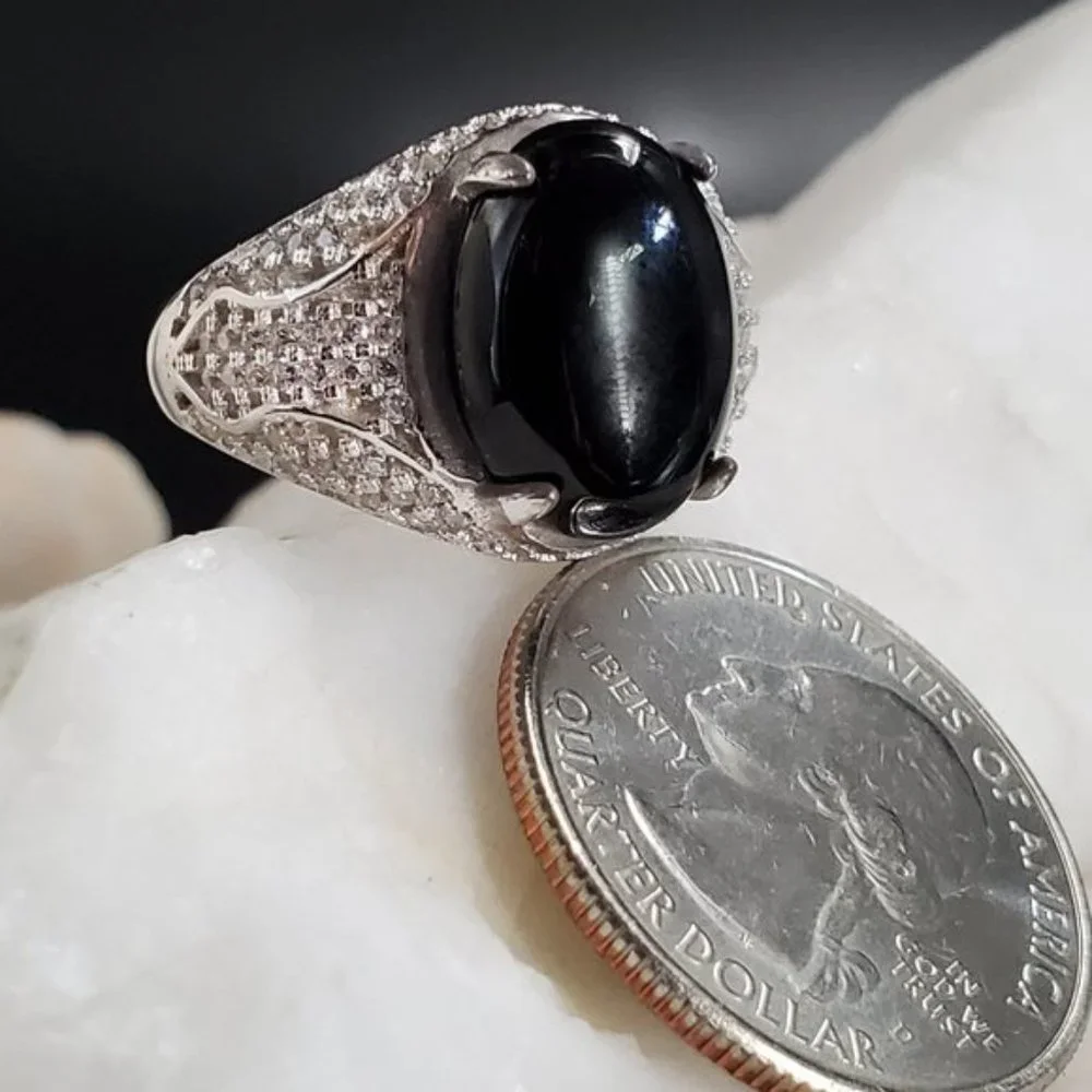Designer Men's Jewelery Solid Silver 925 Ring Genuine Black Onyx Stone